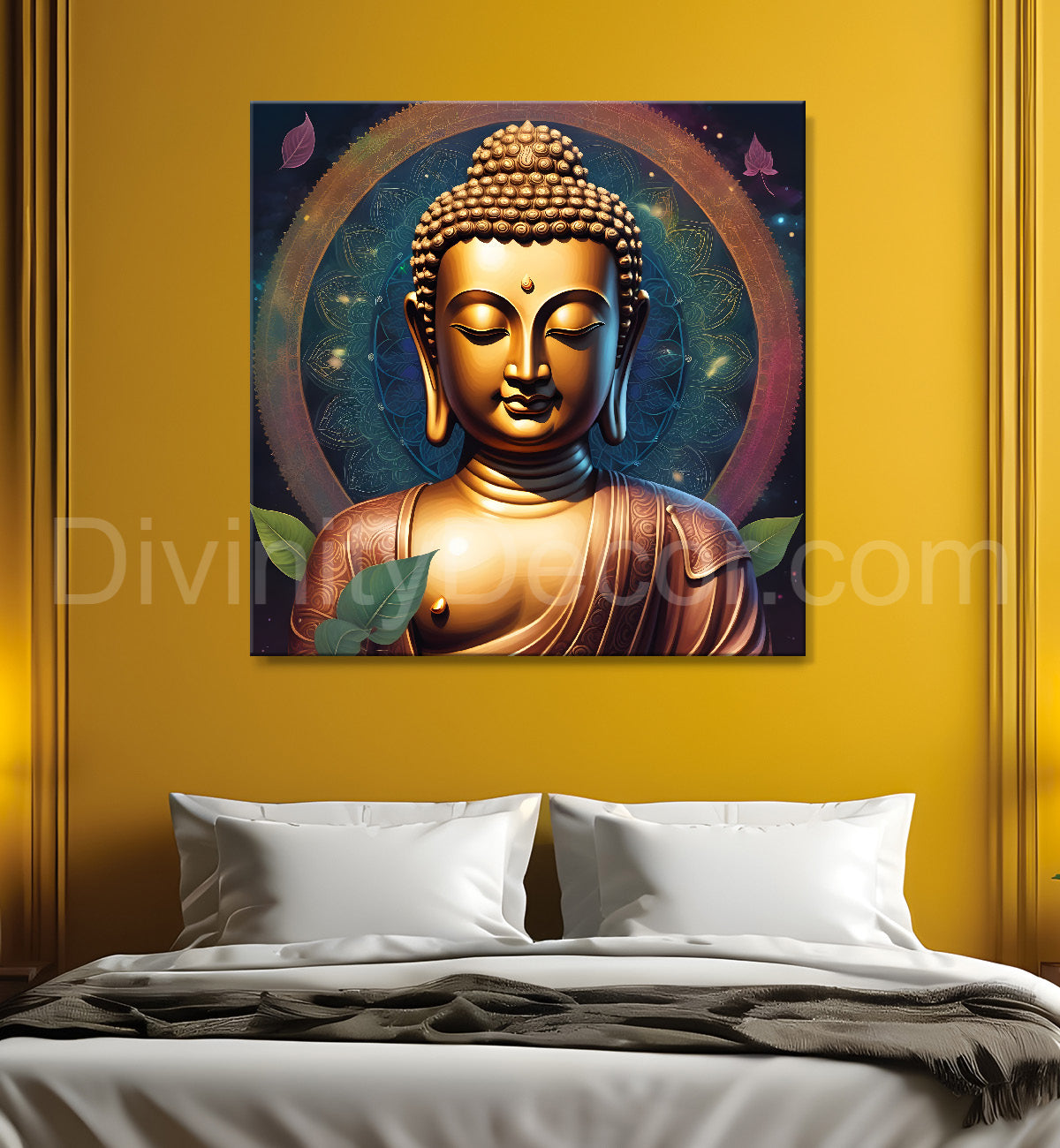 Golden Buddha Painting with leaf 24x24 inch Buddha-S-25
