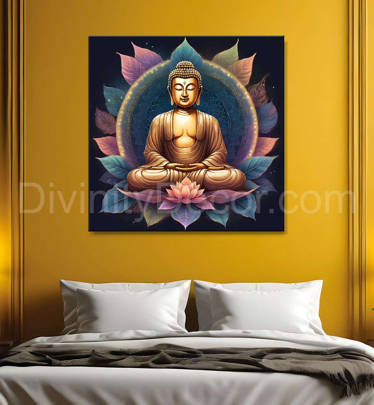 Golden Buddha Painting with leaf 24x24 inch Buddha-S-26