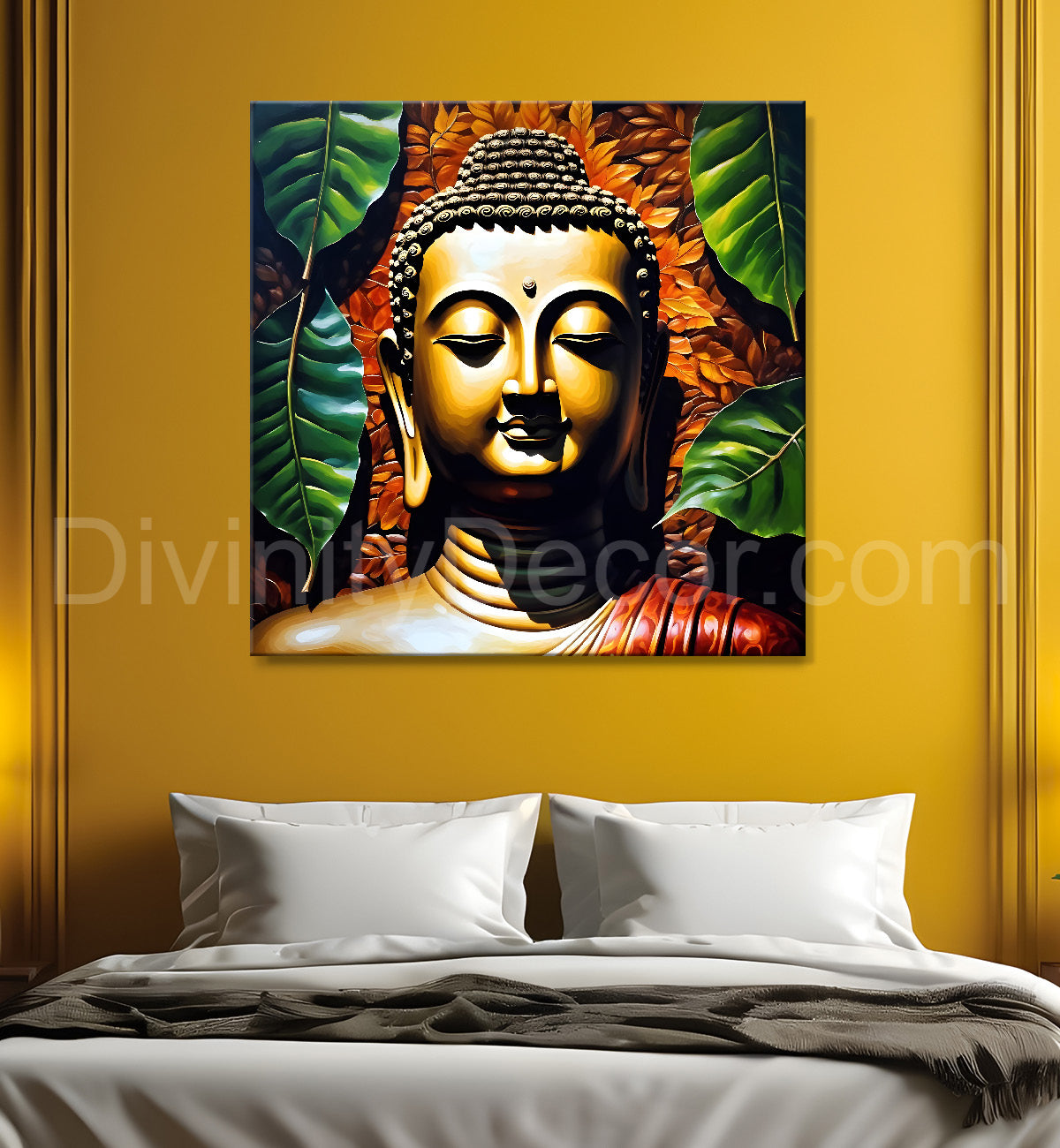 Golden Buddha Painting with leaf 24x24 inch Buddha-S-30