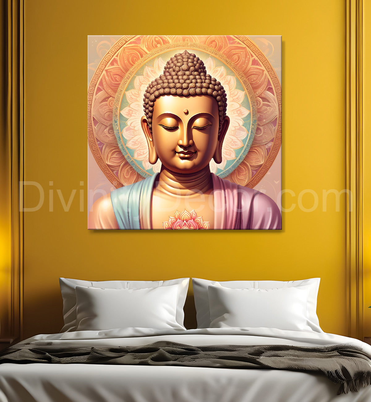 Pestal color buddha painting with floral mandala 24x24 inch Buddha-S-31