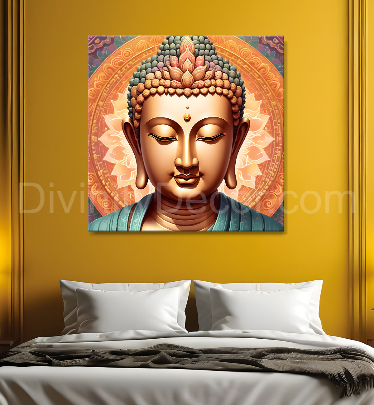 Pestal color buddha painting with floral mandala 24x24 inch Buddha-S-32