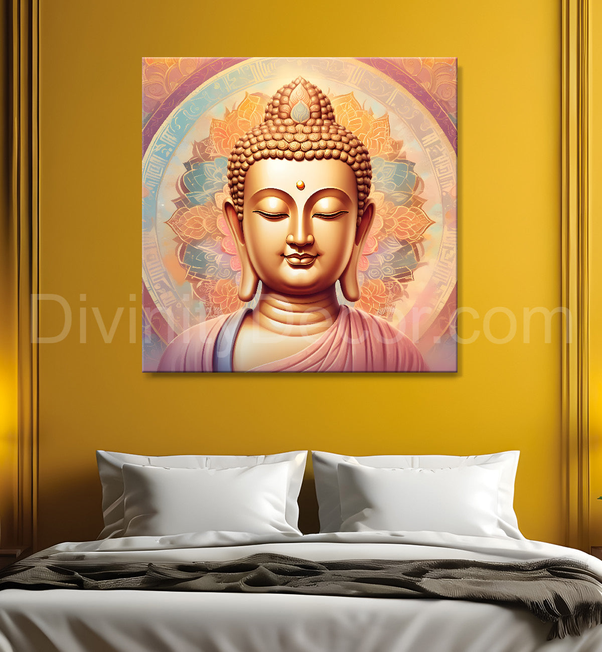 Pestal color buddha painting with floral mandala 24x24 inch Buddha-S-33