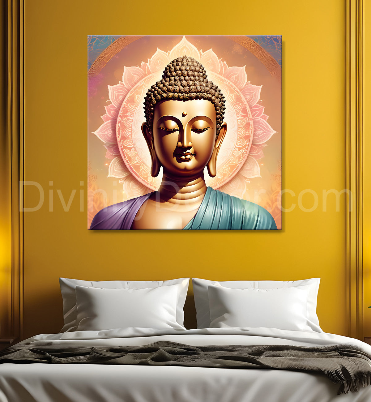 Pestal color buddha painting with floral mandala 24x24 inch Buddha-S-34