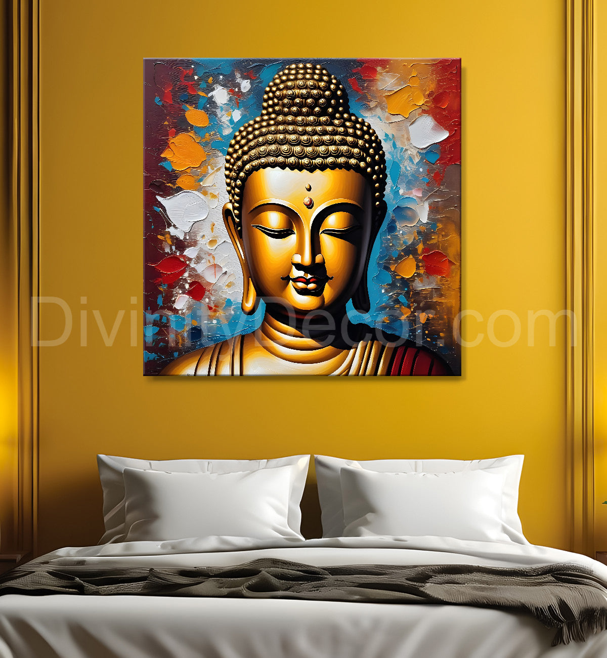 Golden Buddha Painting with textured color 24x24 inch Buddha-S-35