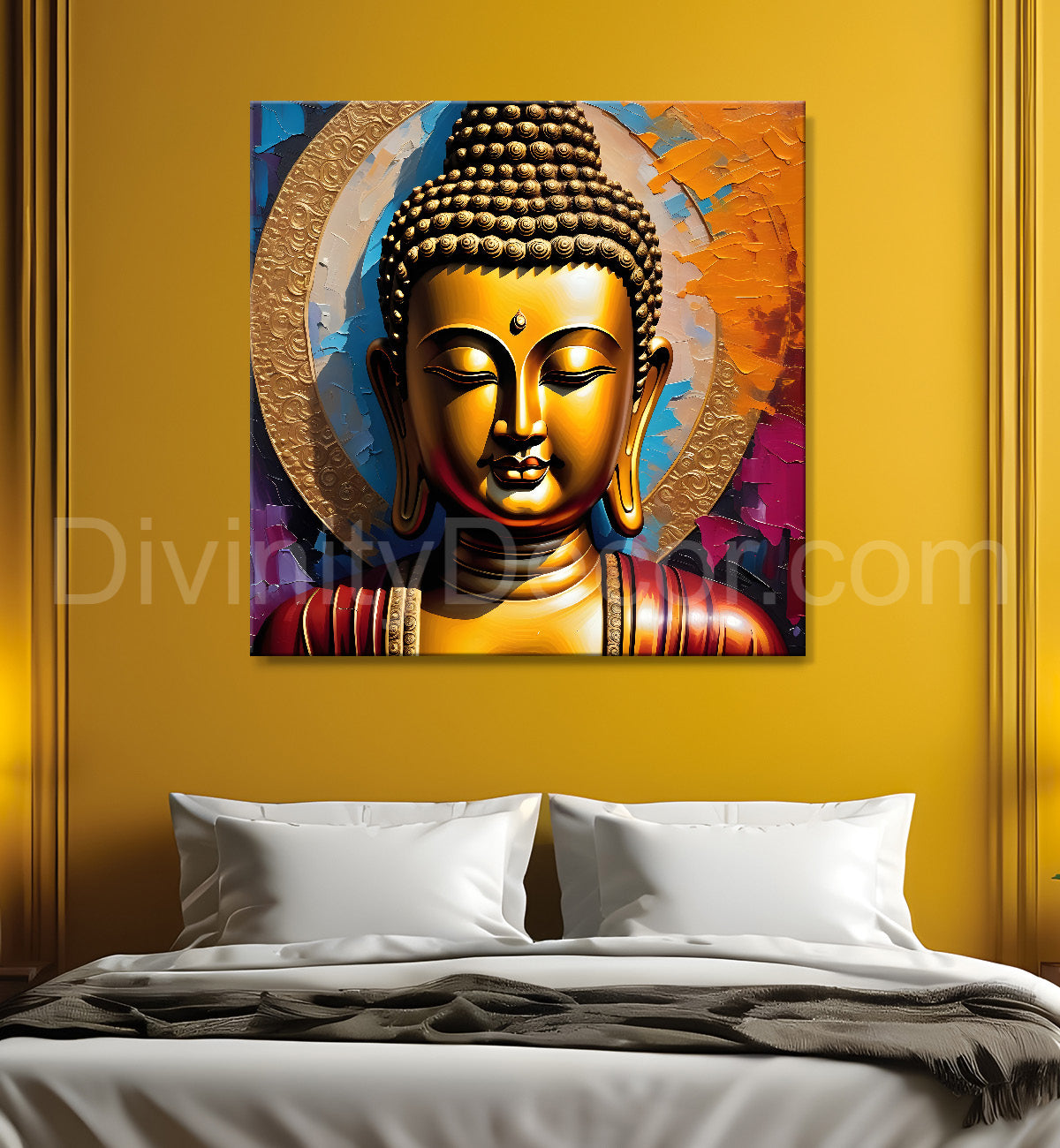 Golden Buddha Painting with textured color 24x24 inch Buddha-S-36
