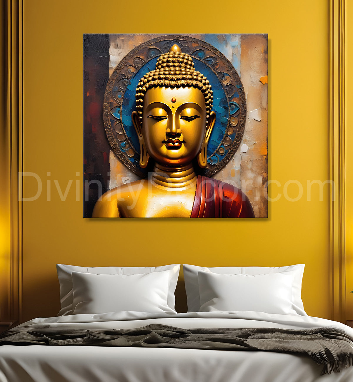 Golden Buddha Painting with textured color 24x24 inch Buddha-S-37