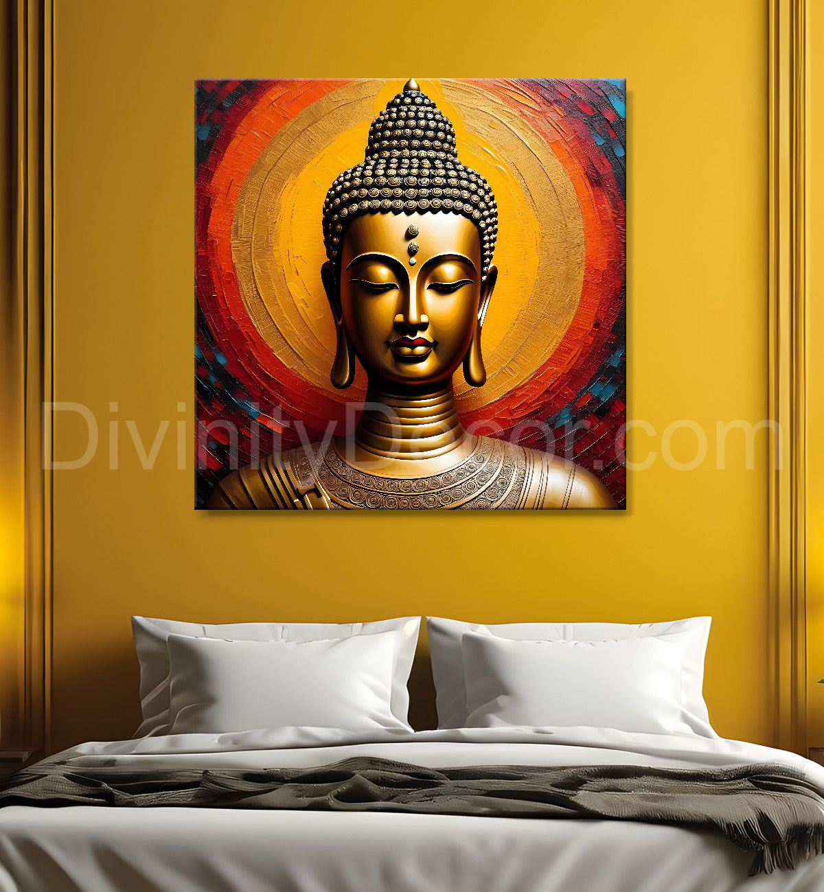 Golden Buddha Painting with textured color 24x24 inch Buddha-S-38