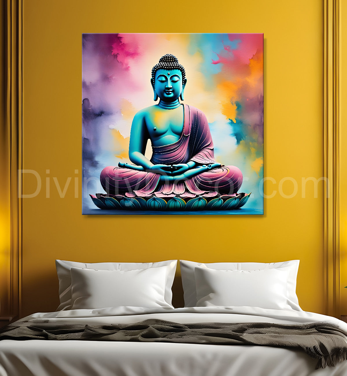 Buddha Painting vibrant water color 24x24 inch Buddha-S-39