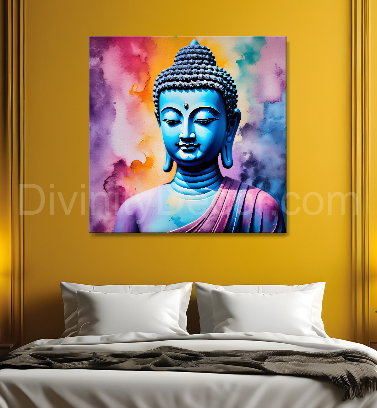 Buddha Painting vibrant water color 24x24 inch Buddha-S-40