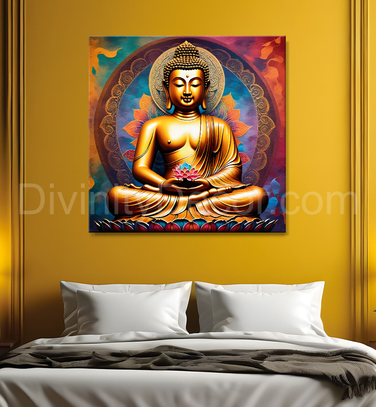 Golden Buddha Painting with textured color 24x24 inch Buddha-S-41