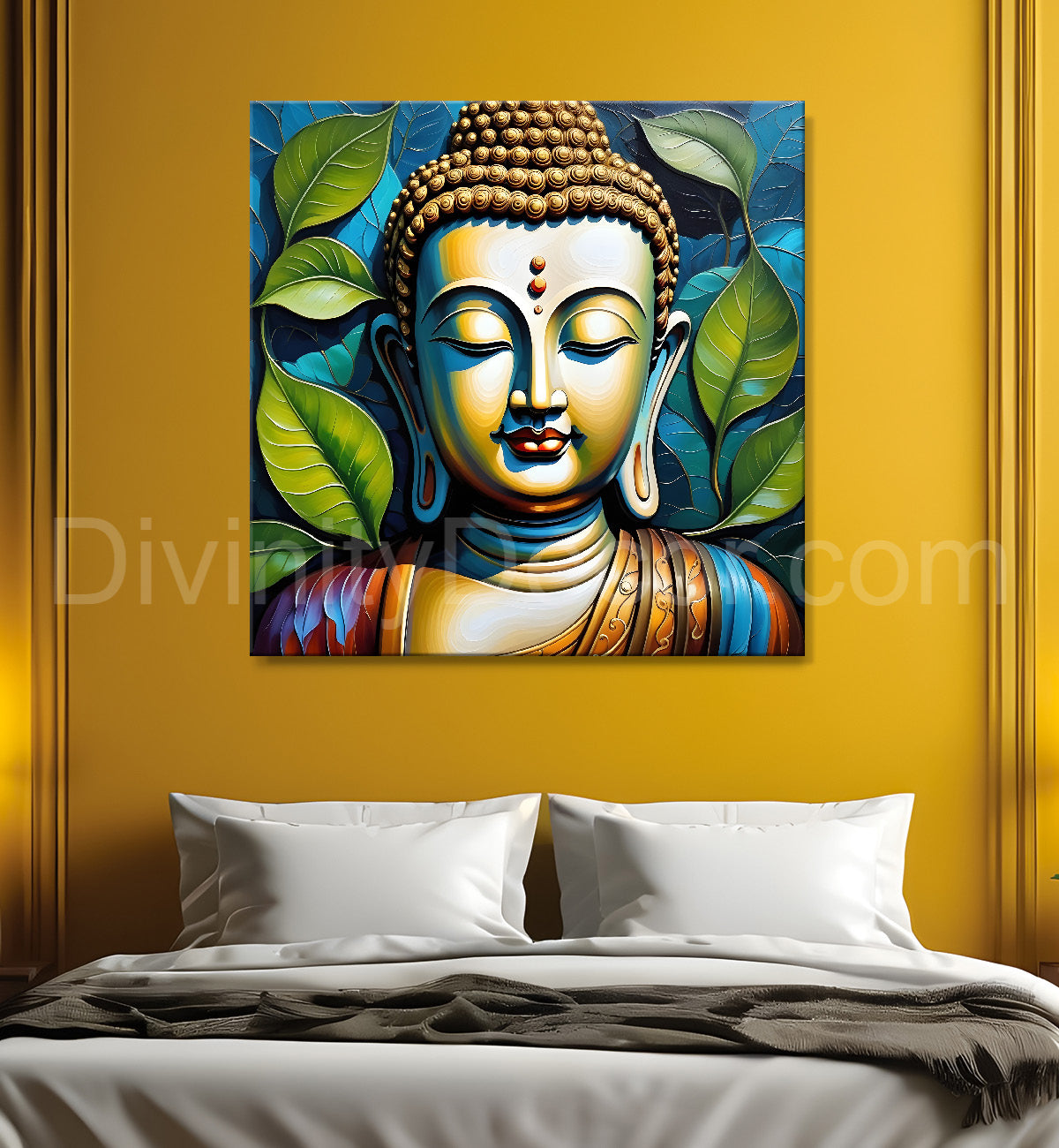 Golden Buddha Painting with textured color 24x24 inch Buddha-S-48