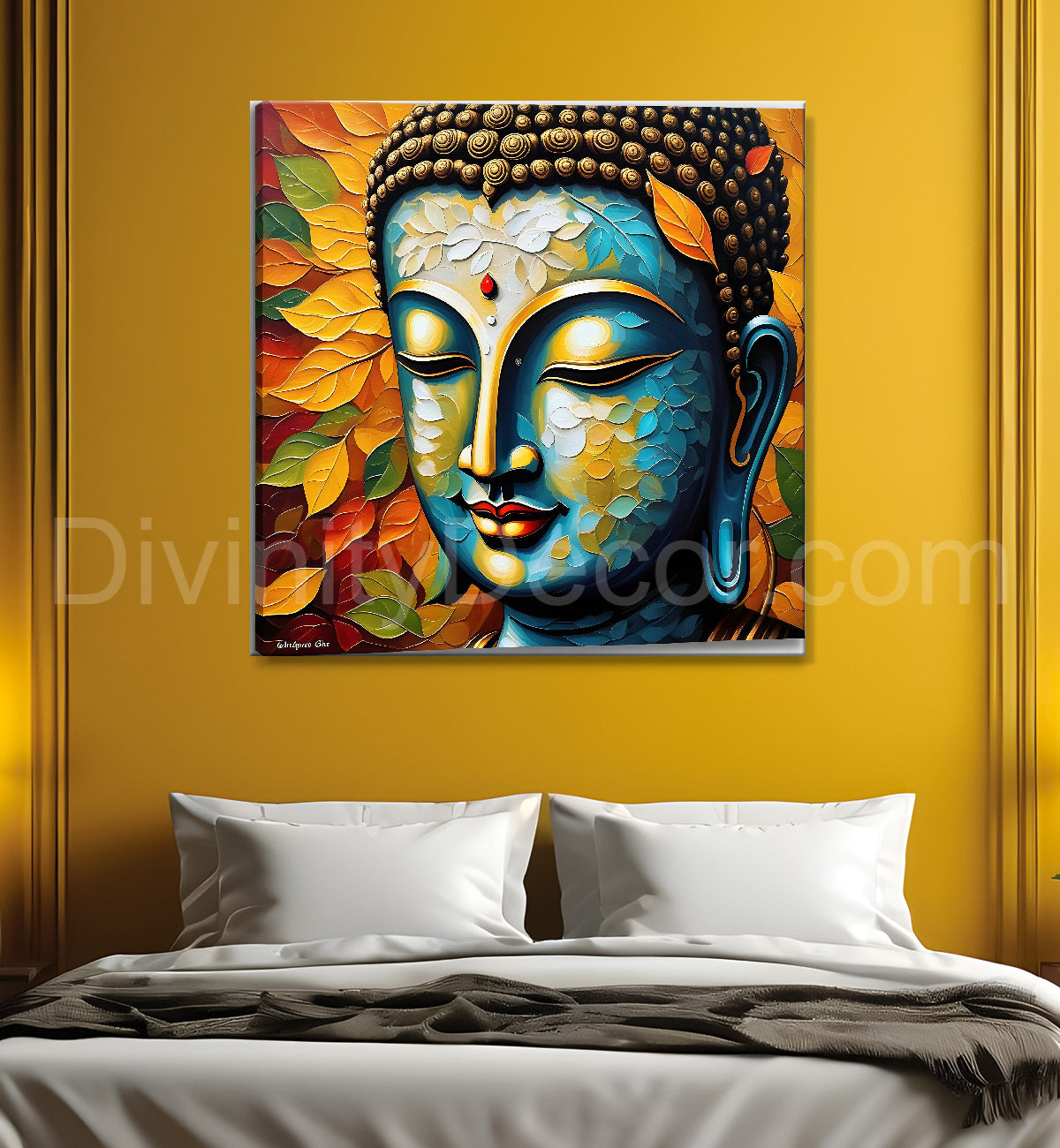Golden Buddha Painting with textured color 24x24 inch Buddha-S-50