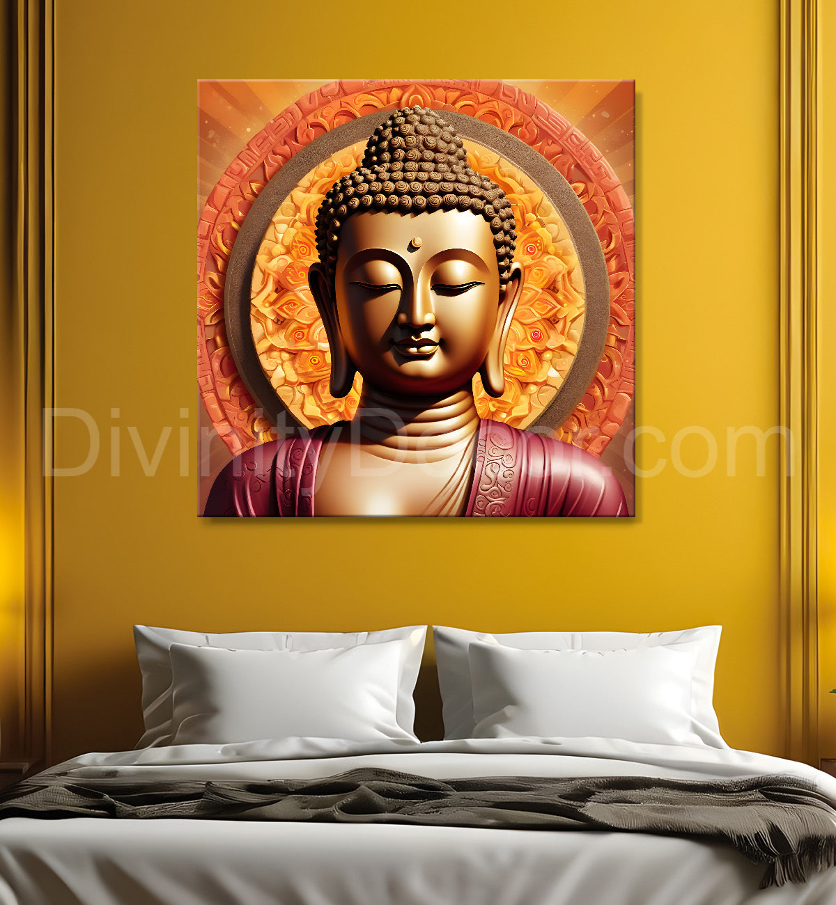 Golden buddha with mandala painting 24x24 inch Buddha-S-60