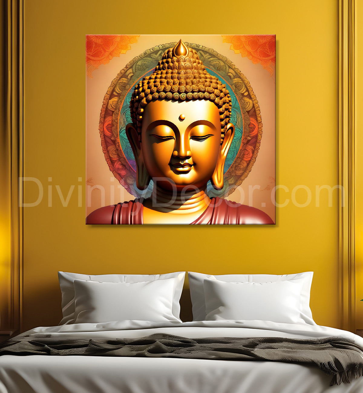 Golden buddha with mandala painting 24x24 inch Buddha-S-61