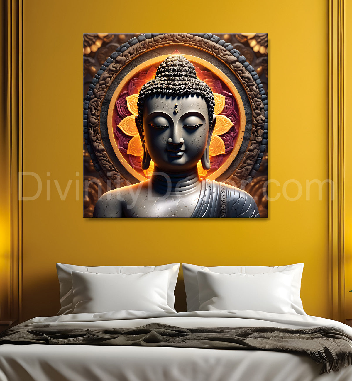 Dark stone buddha painting  24x24 inch Buddha-S-64