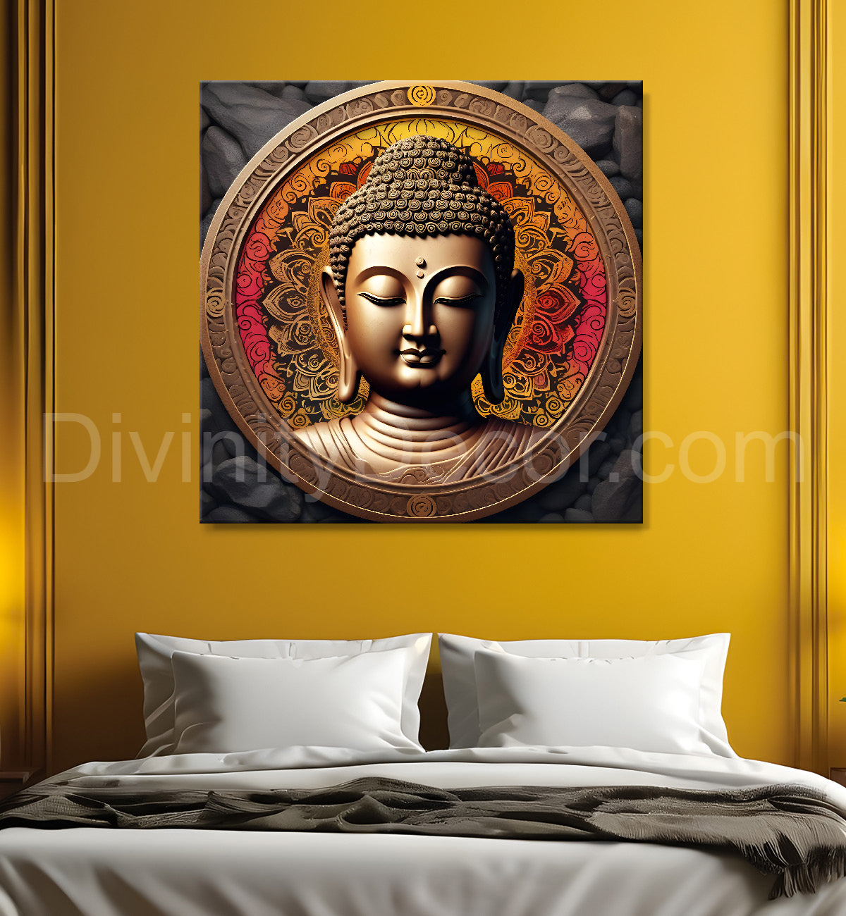 Dark stone buddha painting 24x24 inch Buddha-S-66