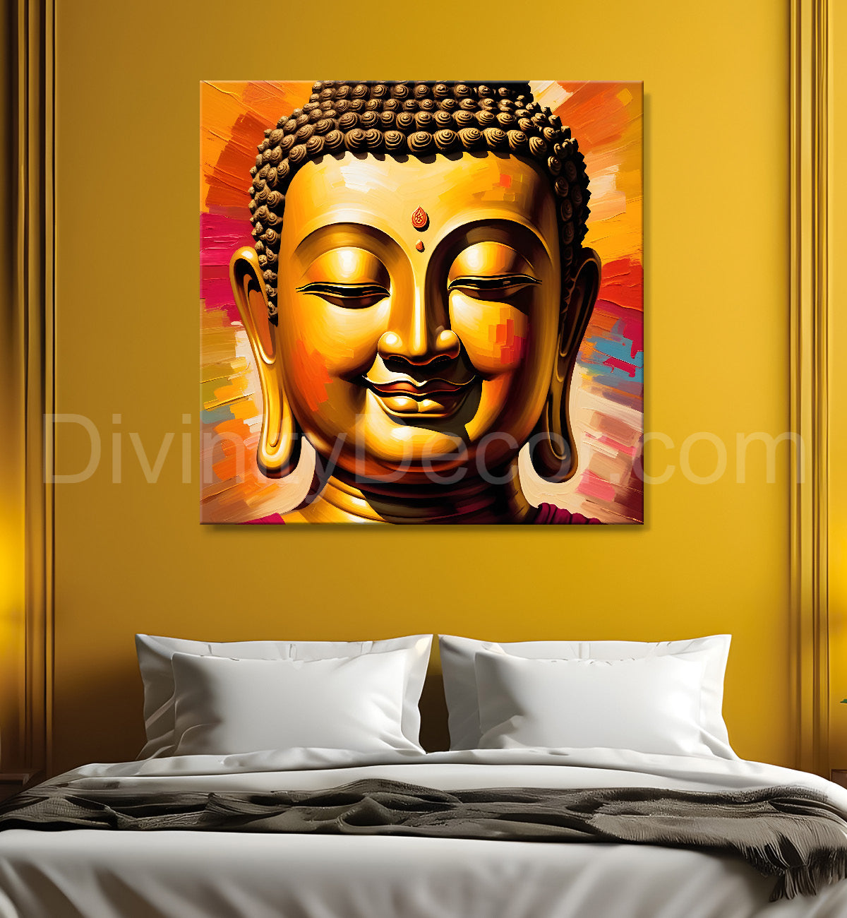 Golden buddha smiling painting 24x24 inch Buddha-S-69
