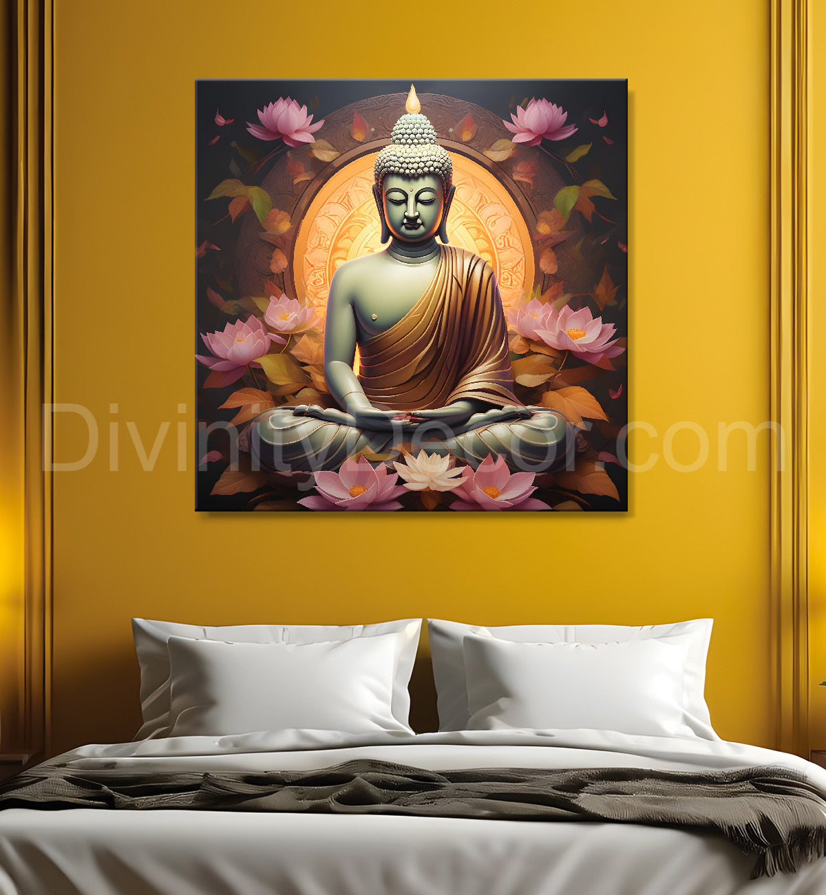 Buddha Painting Dark brown with Lotus flower 24x24 inch Buddha-S-71