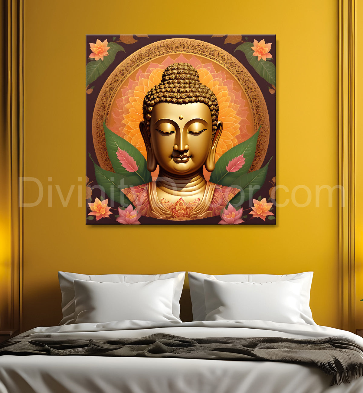 Golden buddha floral leaf painting 24x24 inch Buddha-S-75