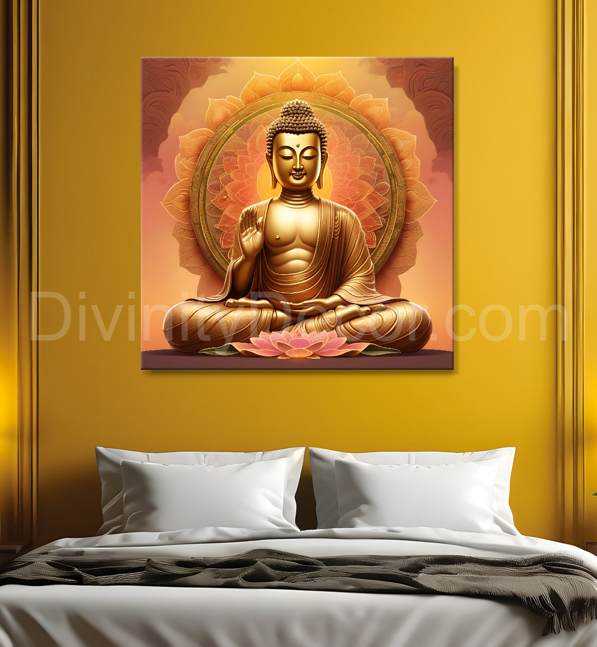 Golden buddha floral leaf painting 24x24 inch Buddha-S-76