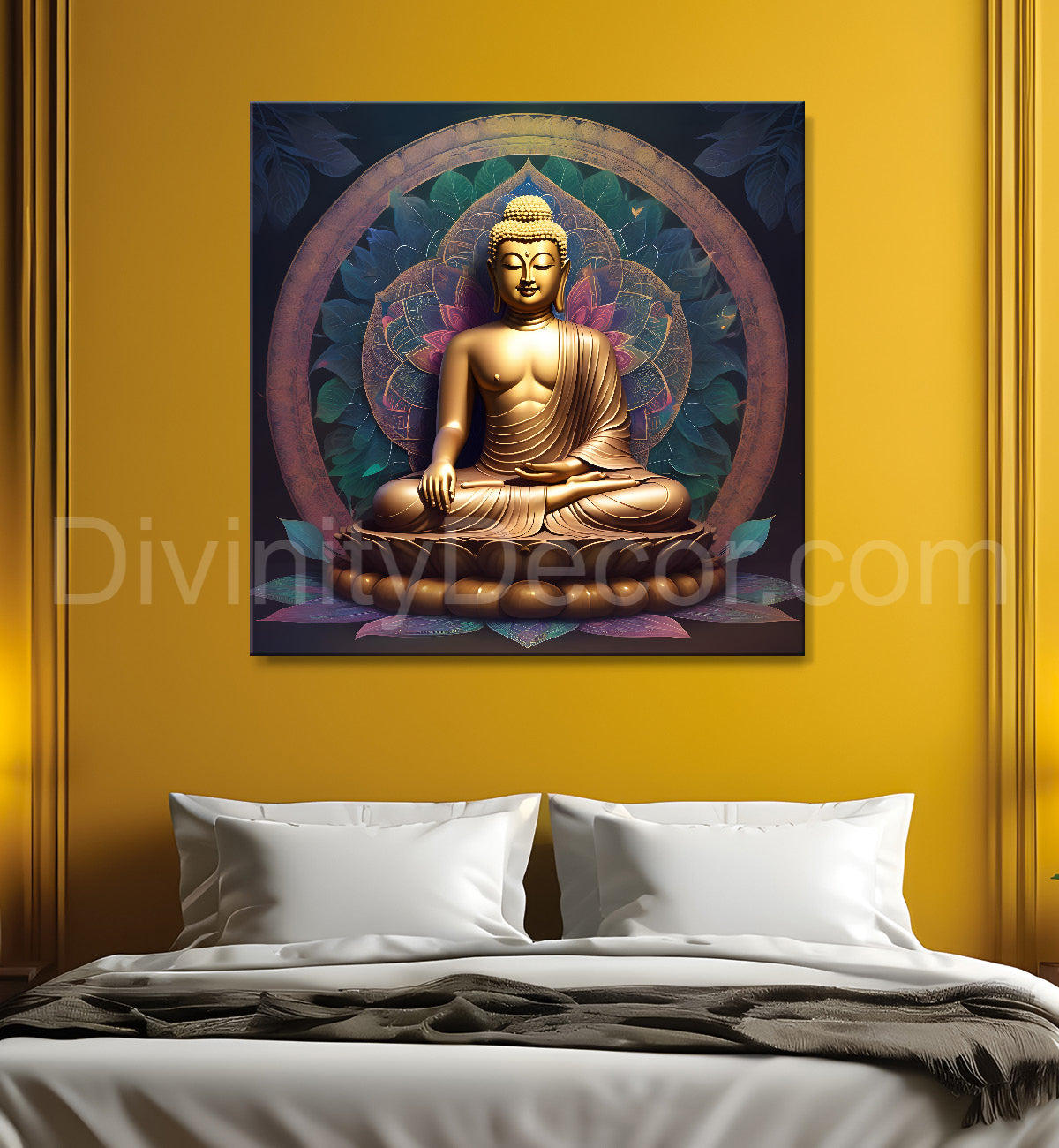 Golden buddha floral leaf painting 24x24 inch Buddha-S-77