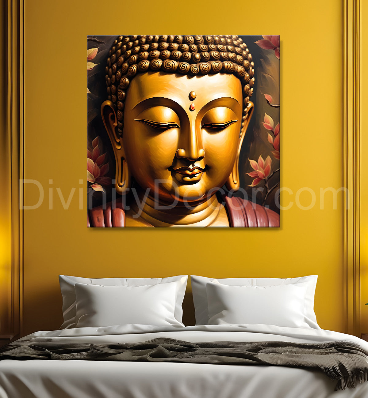 Golden buddha Closed up Dark brown painting 24x24 inch Buddha-S-91