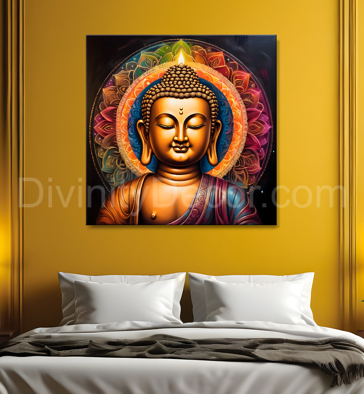 Golden Blue Dark theme budhha painting 24x24 inch Buddha-S-96