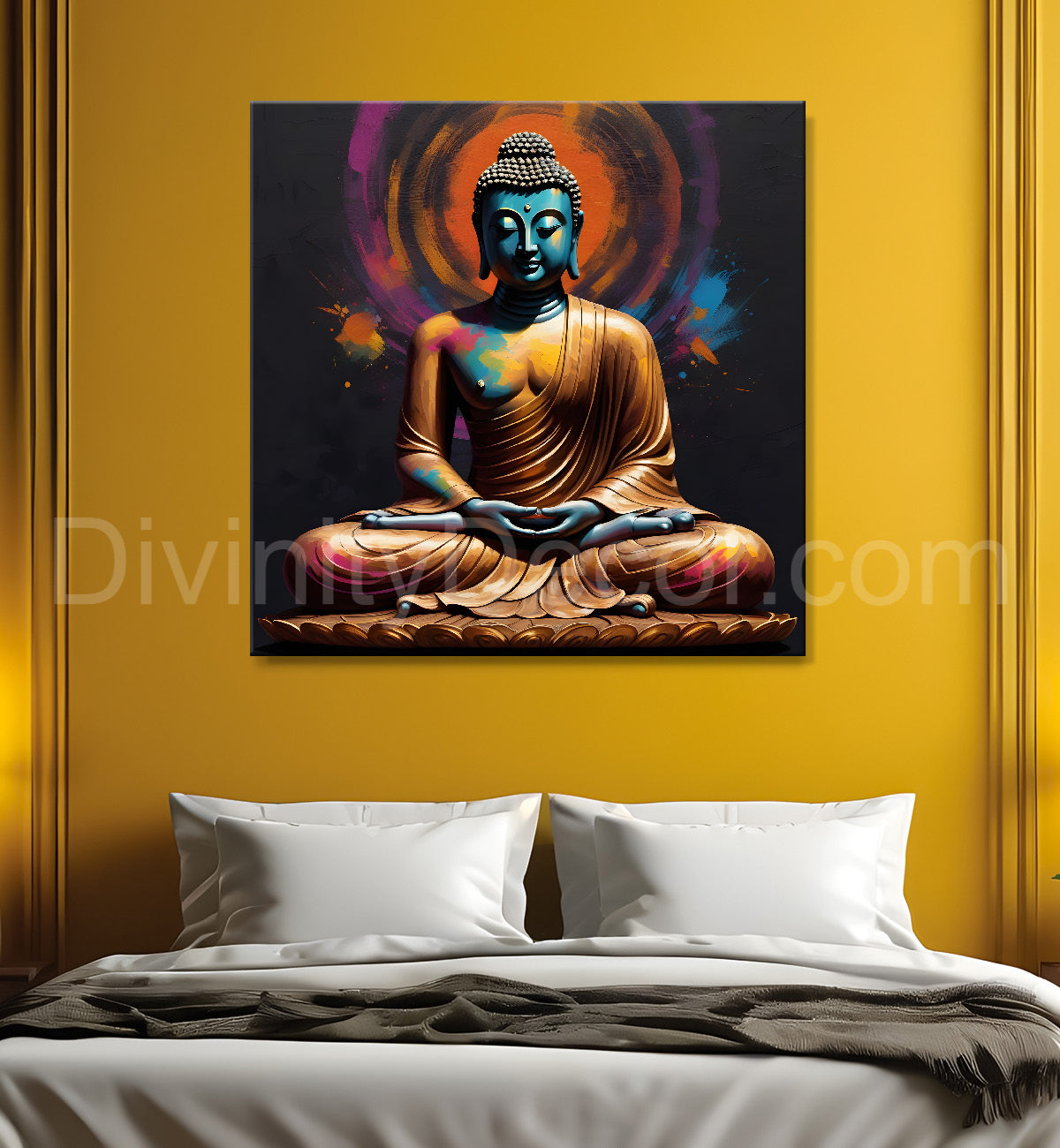 Buddha Painting Dark Brown and blue Theme 24x24 inch Buddha-S-108
