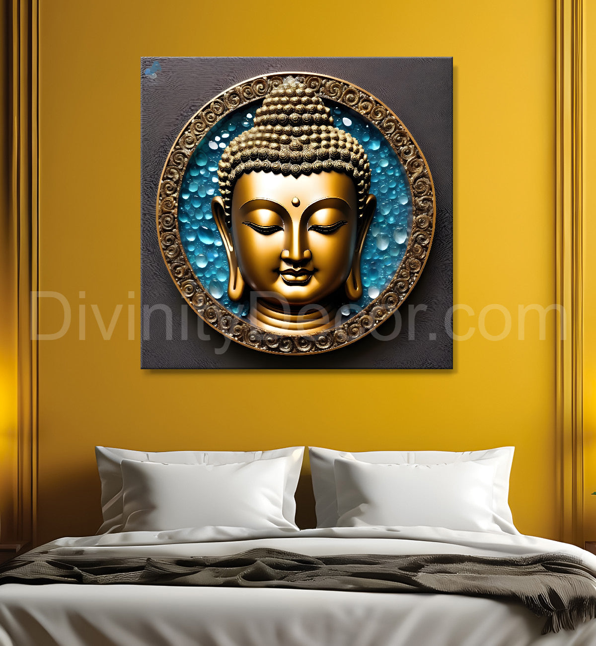 Lord Buddha Rasin art marble finish Golden painting 24x24 inch Buddha-S-118