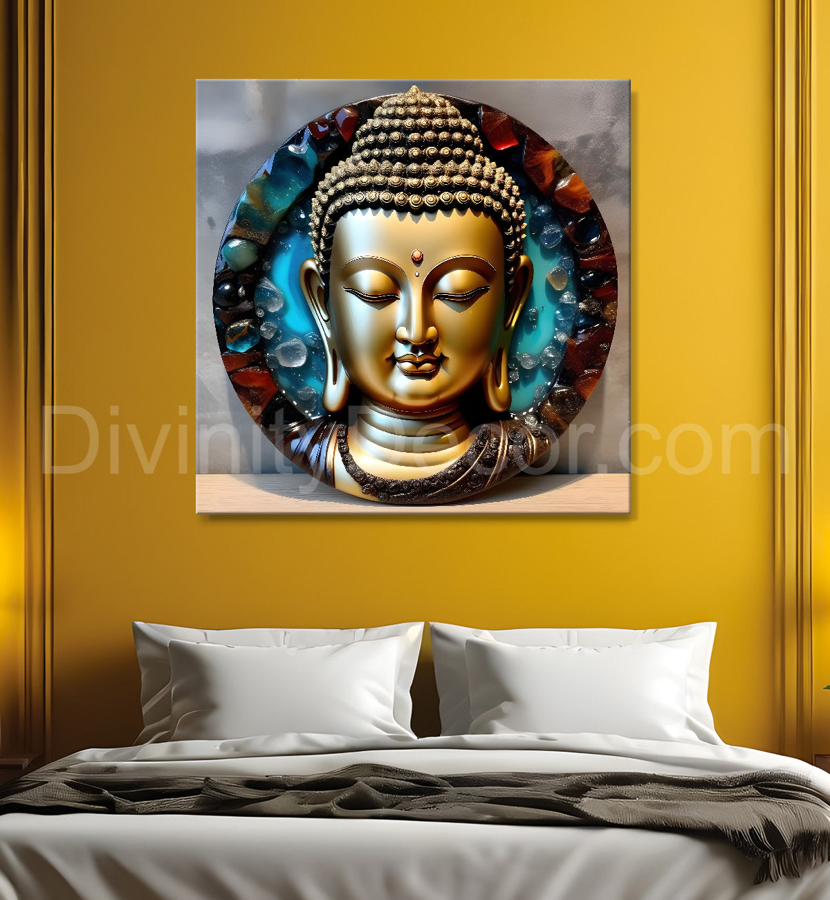 Lord Buddha Rasin art marble finish Golden painting 24x24 inch Buddha-S-119