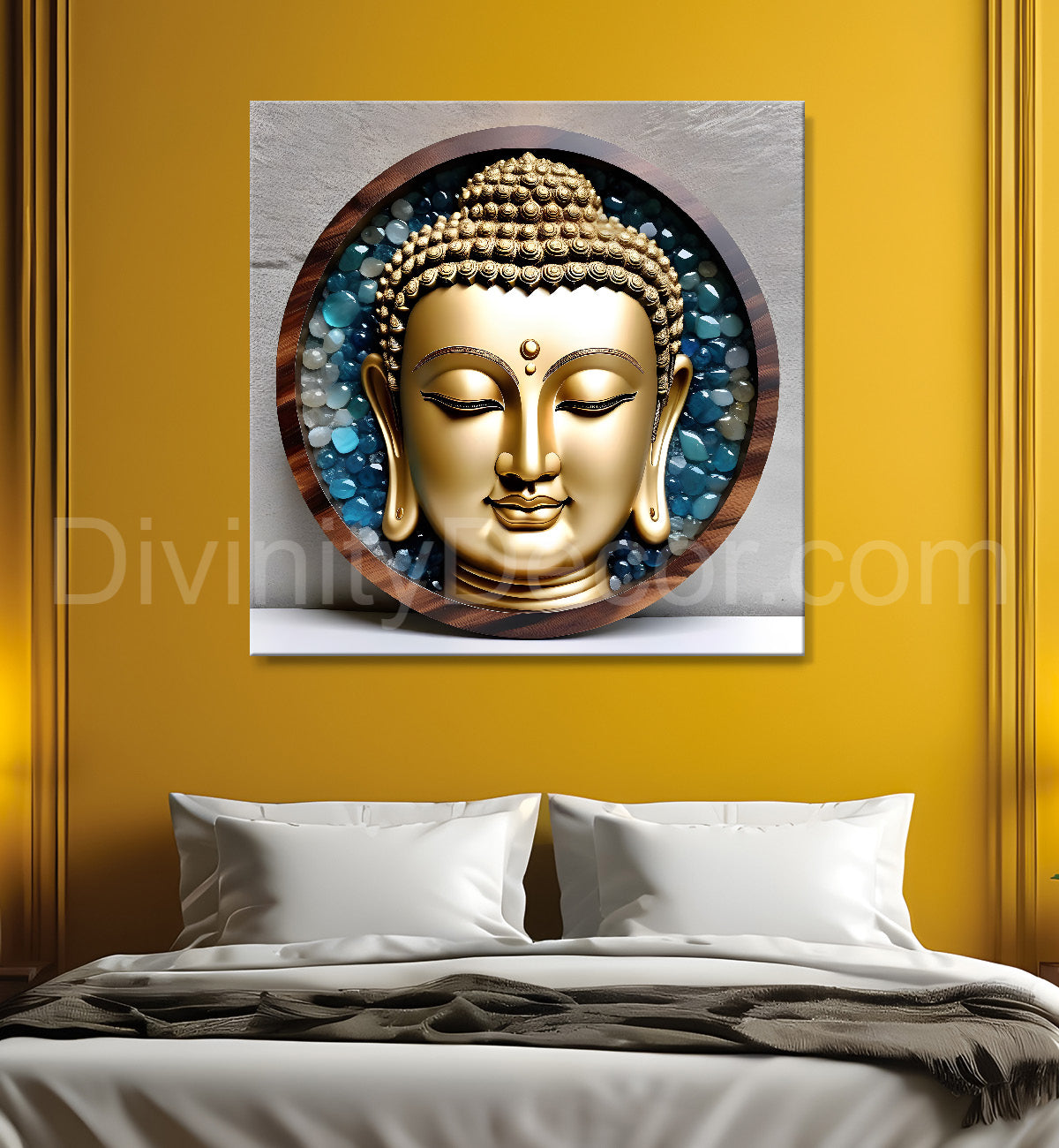 Lord Buddha Rasin art marble finish Golden painting 24x24 inch Buddha-S-120