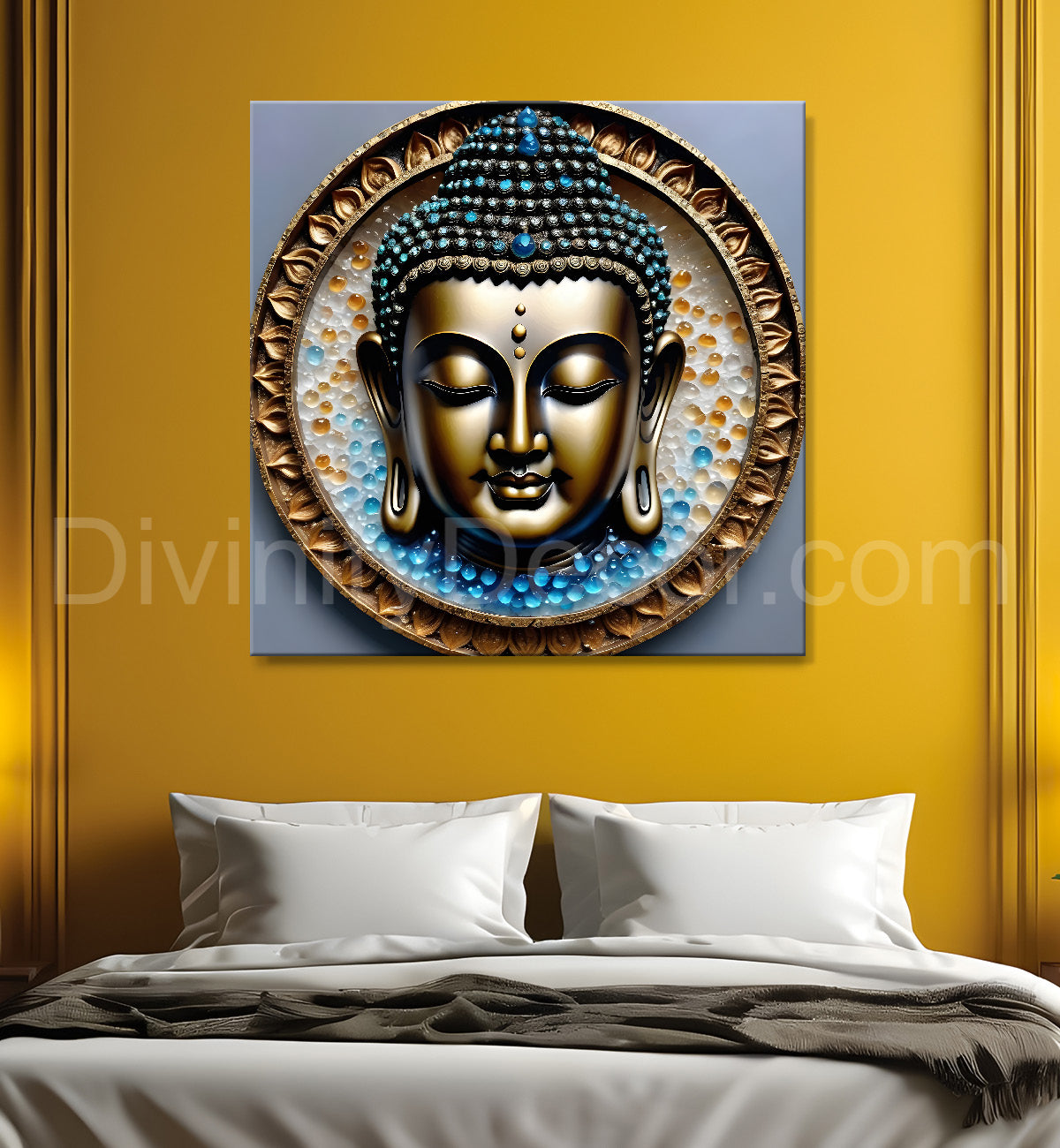 Lord Buddha Rasin art marble finish Golden painting 24x24 inch Buddha-S-122