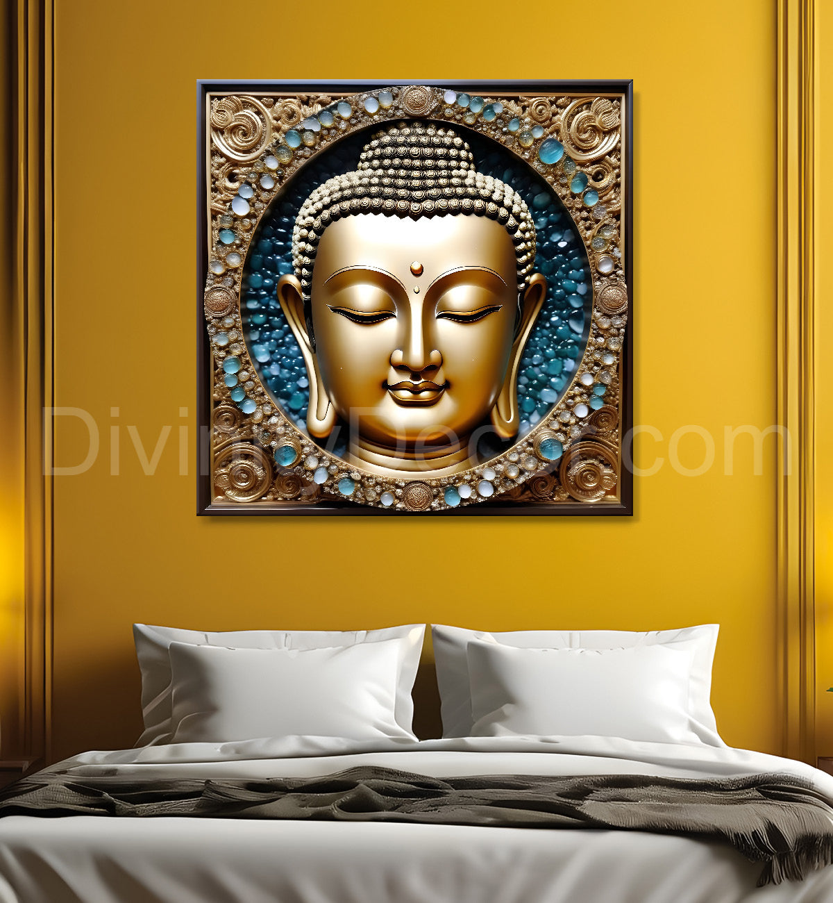 Lord Buddha Rasin art marble finish Golden painting 24x24 inch Buddha-S-124