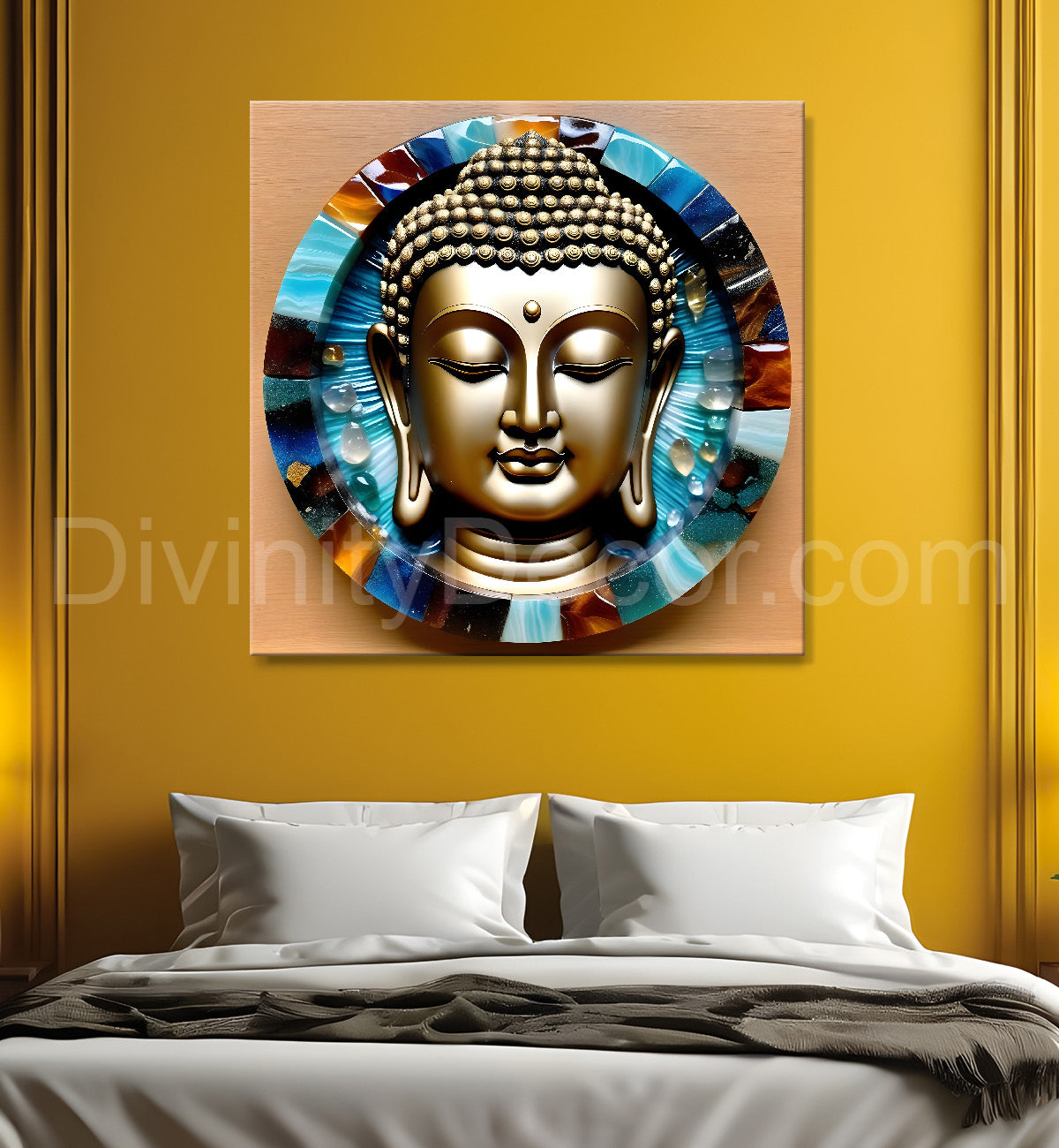 Lord Buddha Rasin art marble finish Golden painting 24x24 inch Buddha-S-125