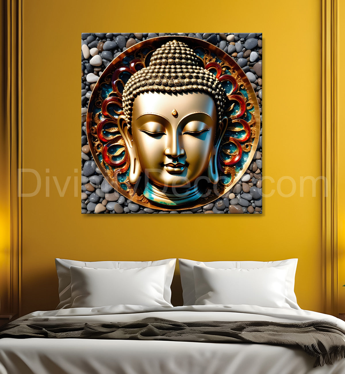 Lord Buddha Rasin art marble finish Golden painting 24x24 inch Buddha-S-126