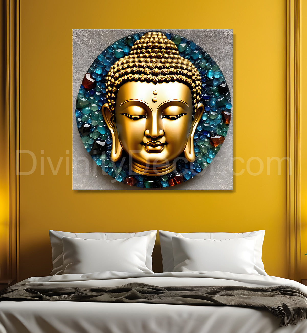 Lord Buddha Rasin art marble finish Golden painting 24x24 inch Buddha-S-127