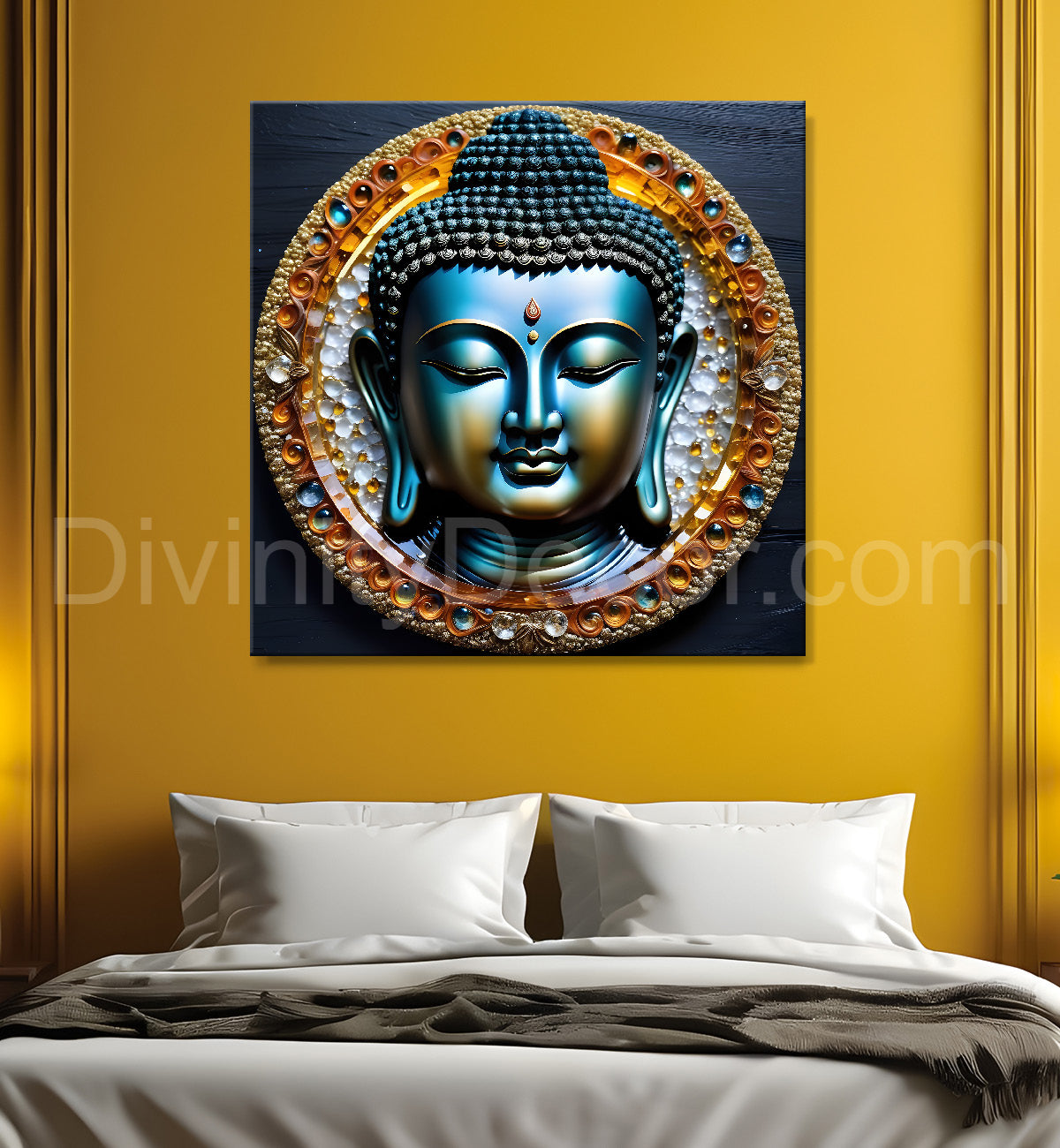 Lord Buddha Rasin art marble finish Golden painting 24x24 inch Buddha-S-128