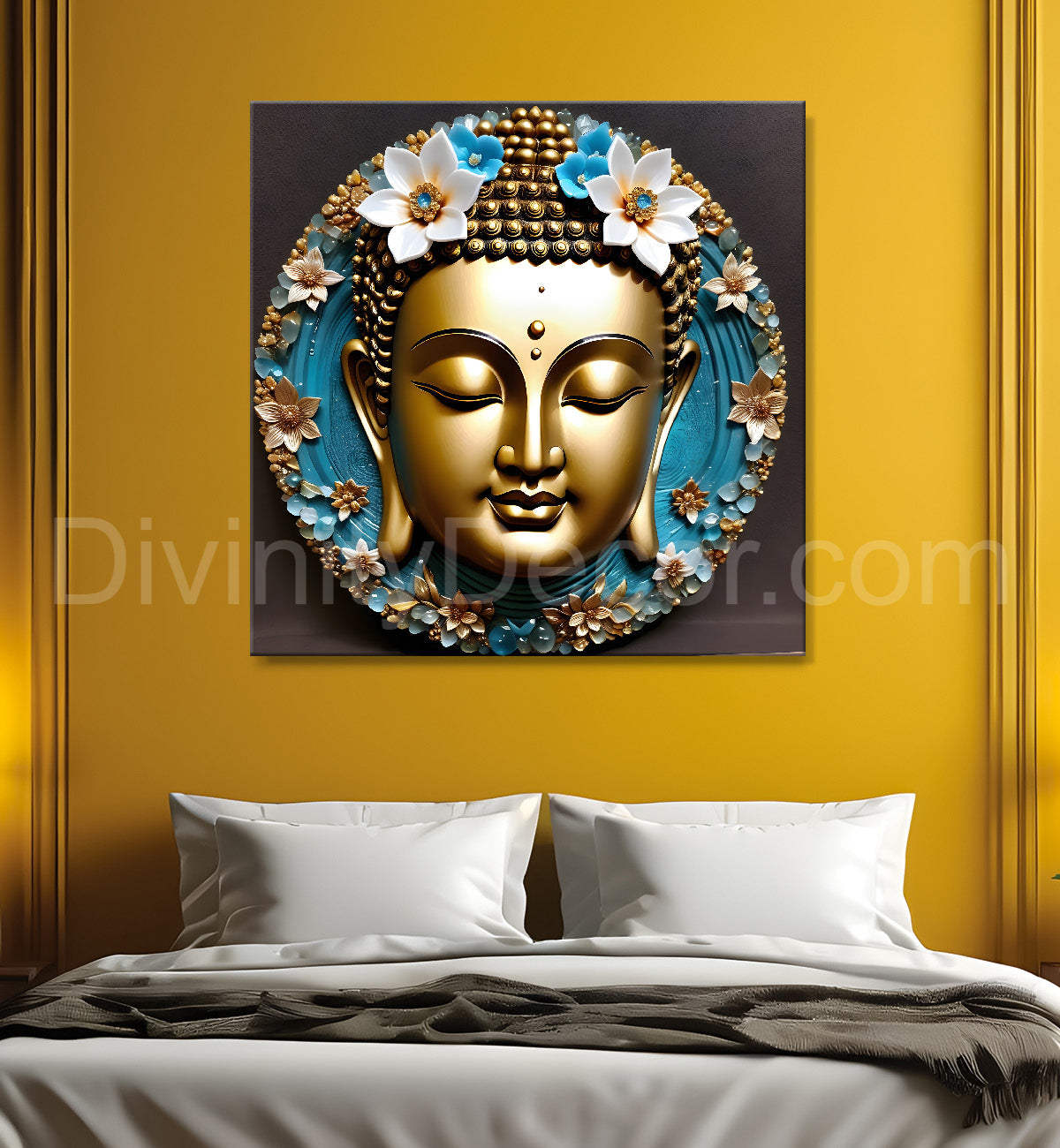 Lord Buddha Rasin art marble finish Golden painting 24x24 inch Buddha-S-129