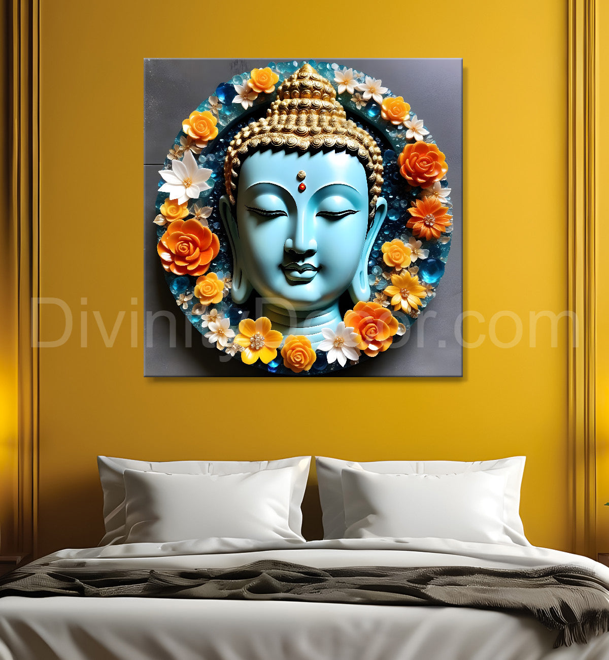 Lord Buddha Rasin art marble finish Golden painting 24x24 inch Buddha-S-130