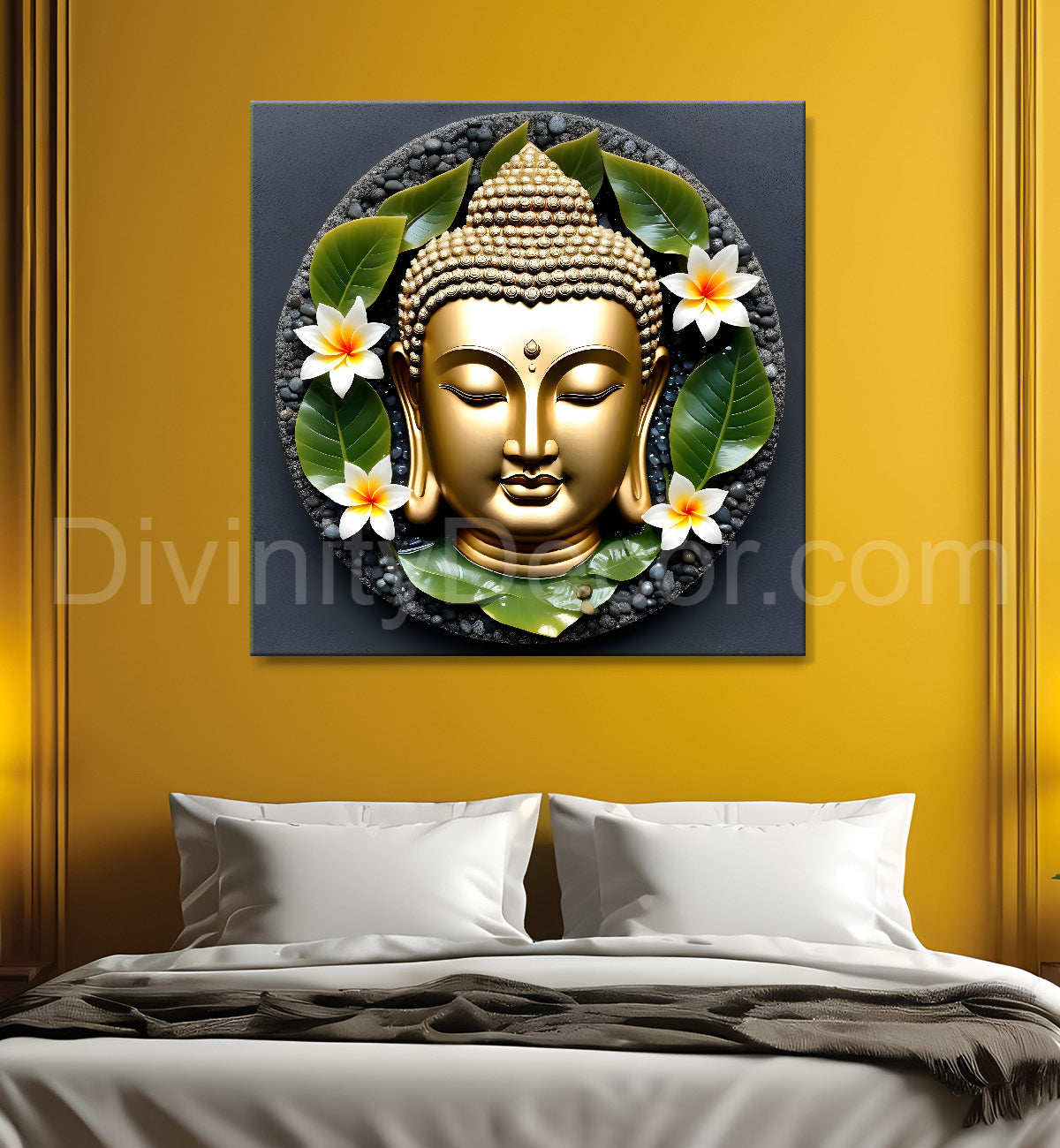 Lord Buddha Rasin art marble finish Golden painting 24x24 inch Buddha-S-131