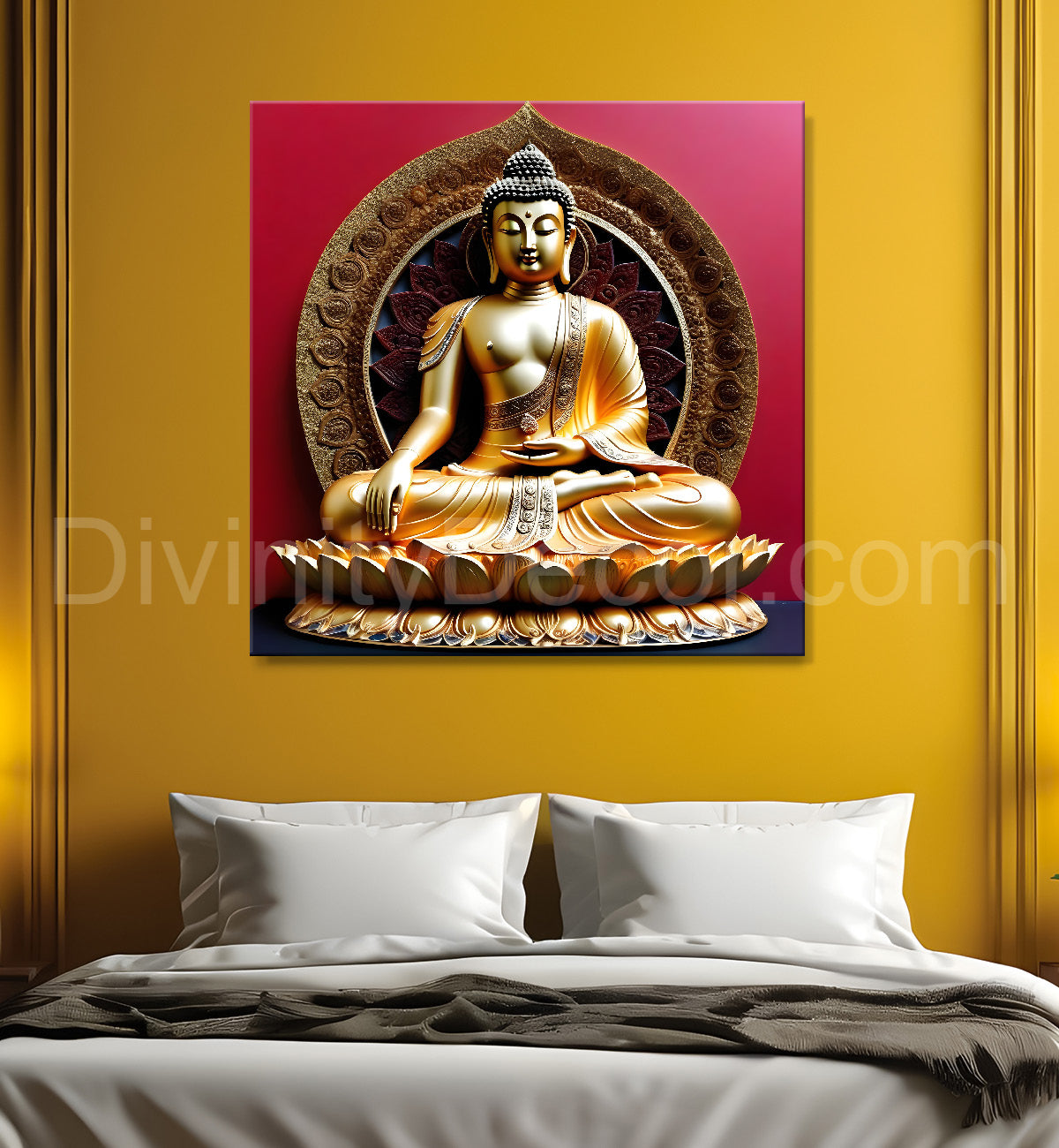 Lord Buddha Rasin art marble finish Golden painting 24x24 inch Buddha-S-133