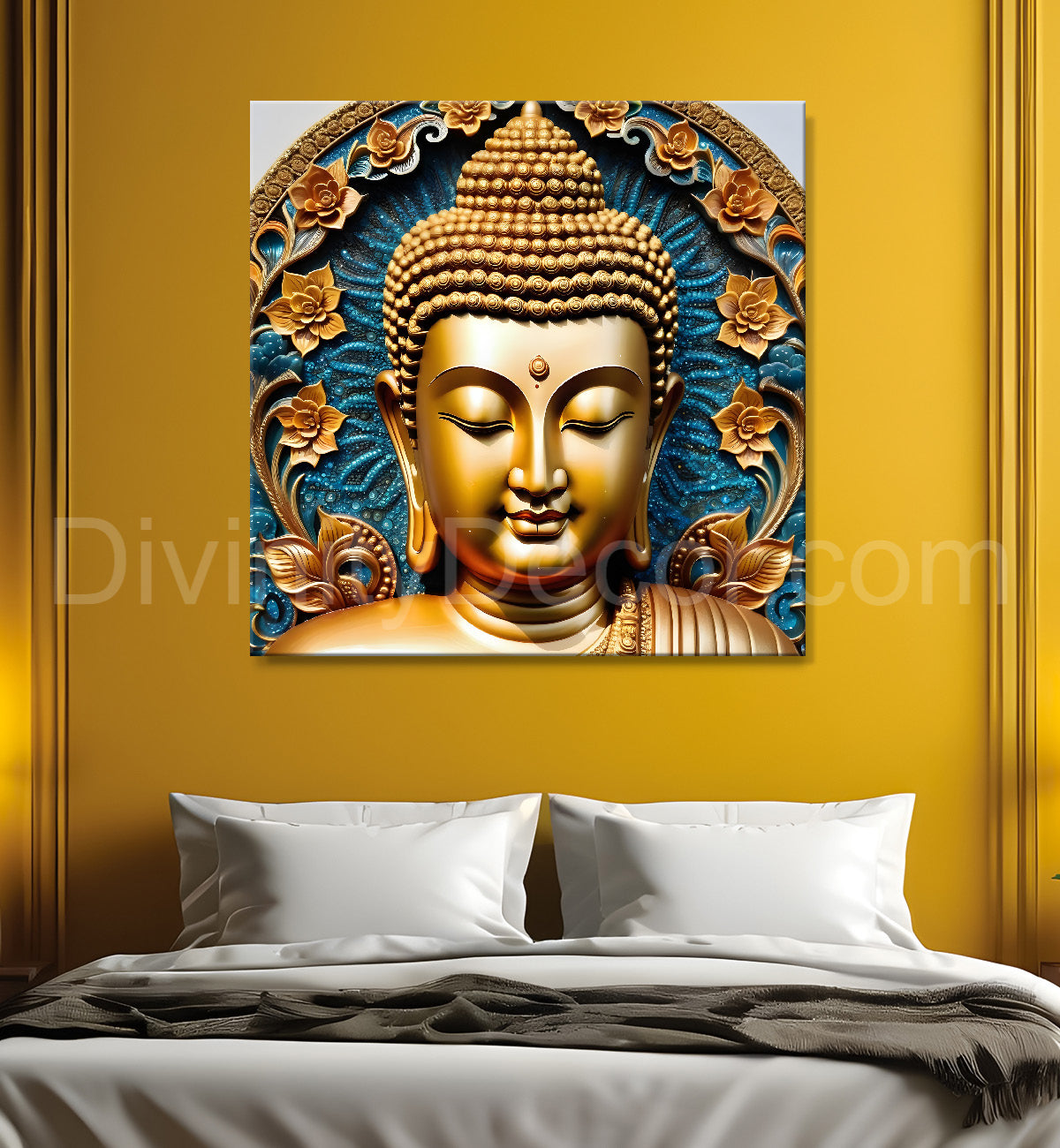 Lord Buddha Rasin art marble finish Golden painting 24x24 inch Buddha-S-134