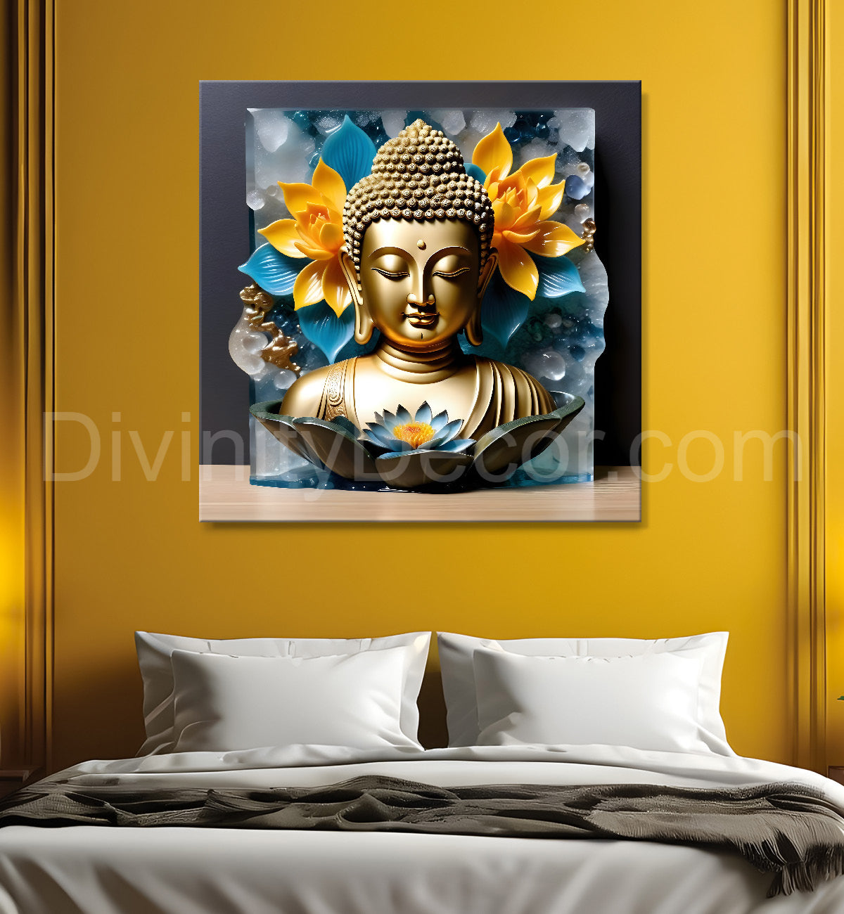 Lord Buddha Rasin art marble finish Golden painting 24x24 inch Buddha-S-137