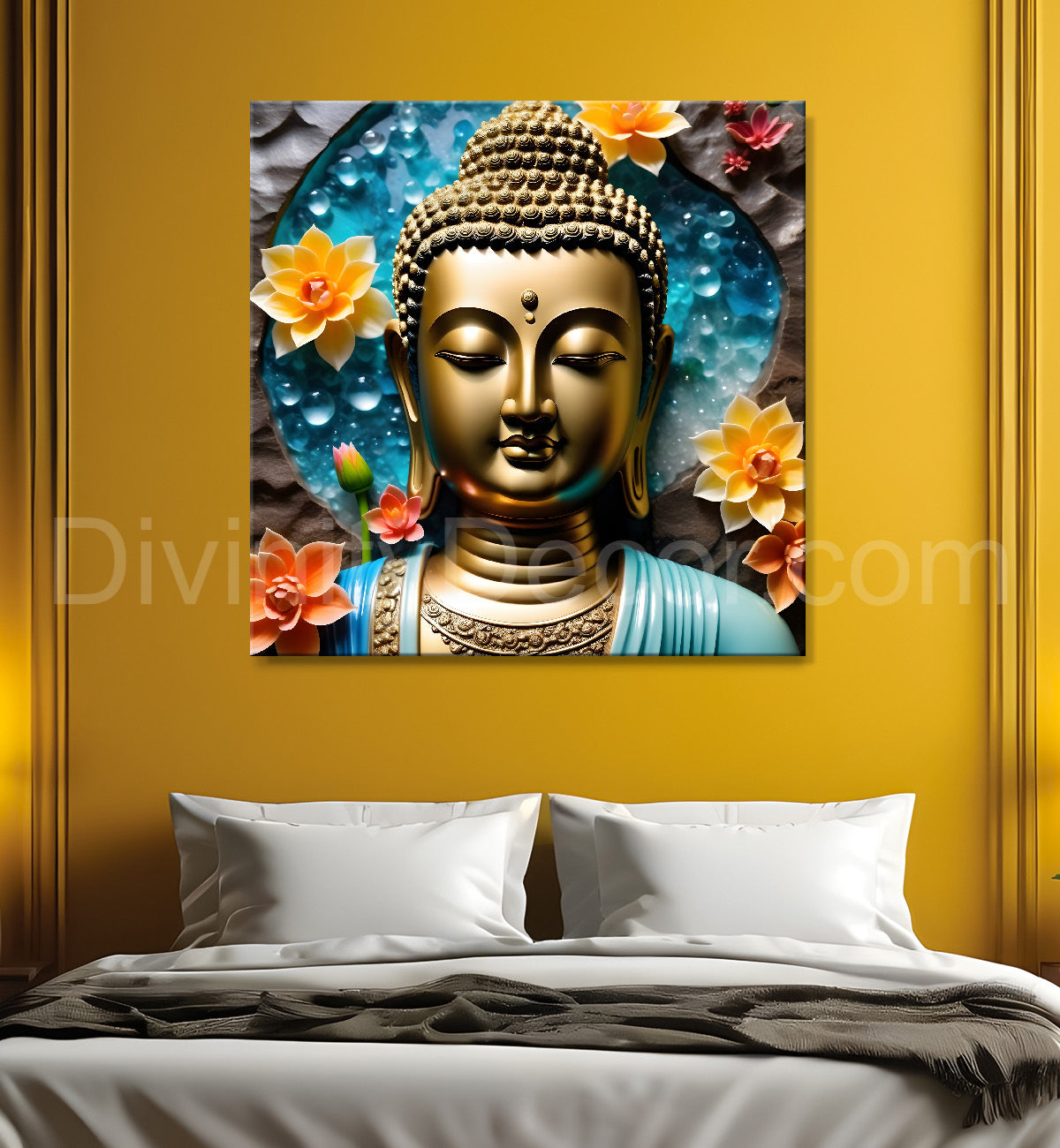 Lord Buddha Rasin art marble finish Golden painting 24x24 inch Buddha-S-139