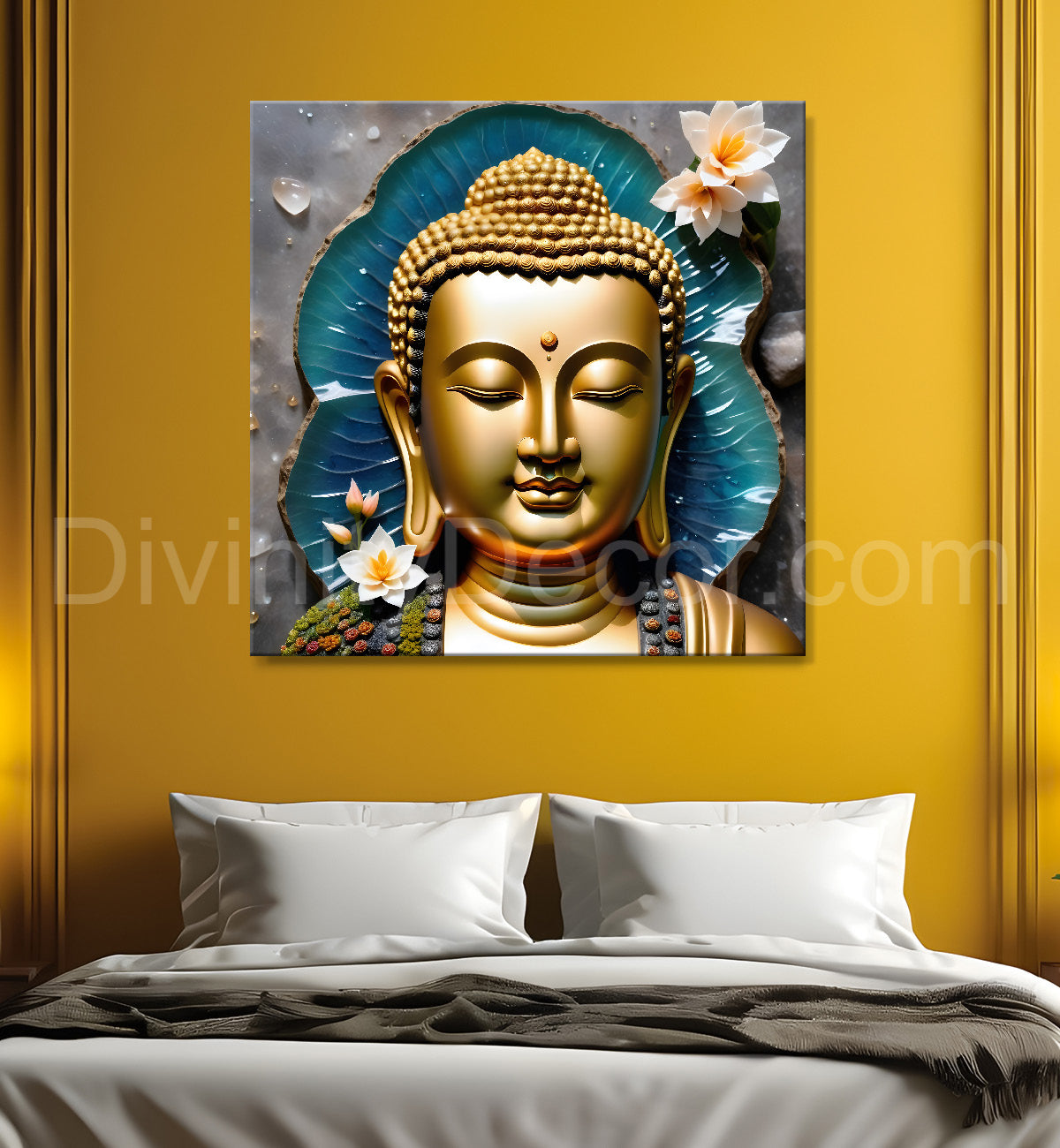 Lord Buddha Rasin art marble finish Golden painting 24x24 inch Buddha-S-141