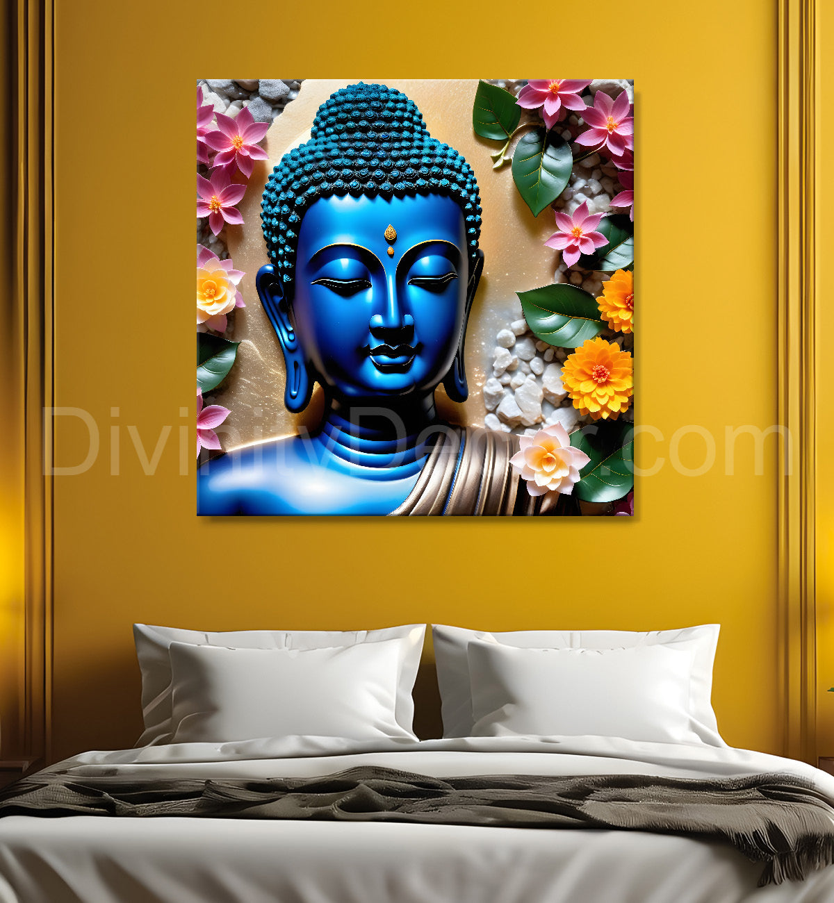 Lord Buddha Rasin art marble finish Golden painting 24x24 inch Buddha-S-143