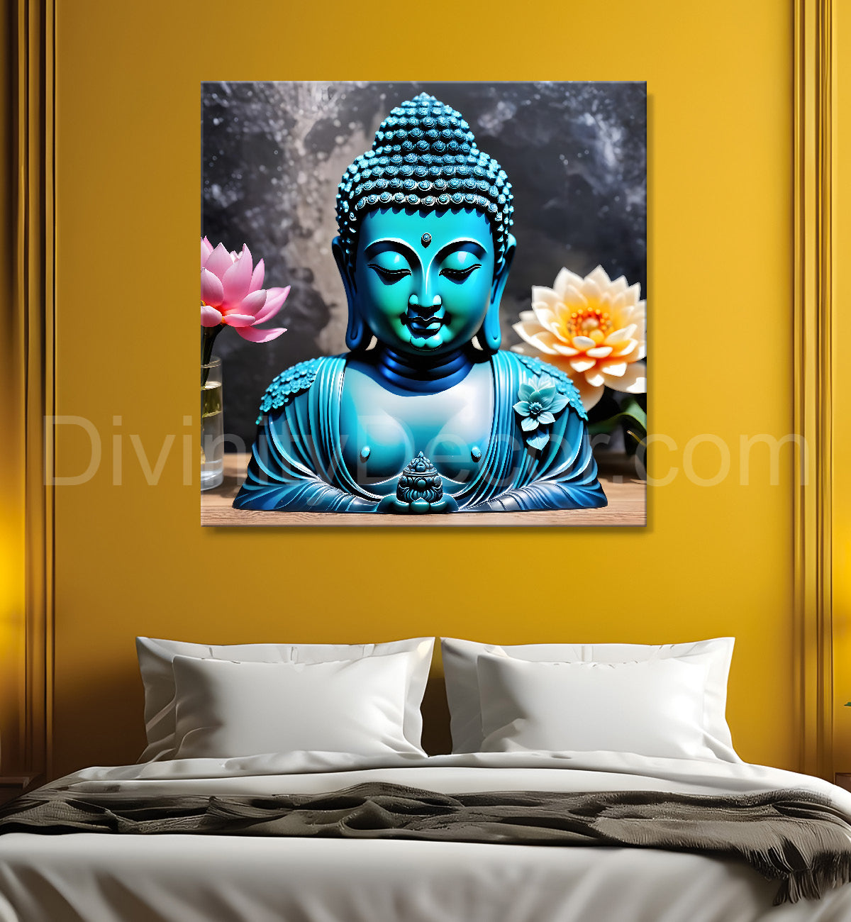 Lord Buddha Rasin art marble finish Golden painting 24x24 inch Buddha-S-144