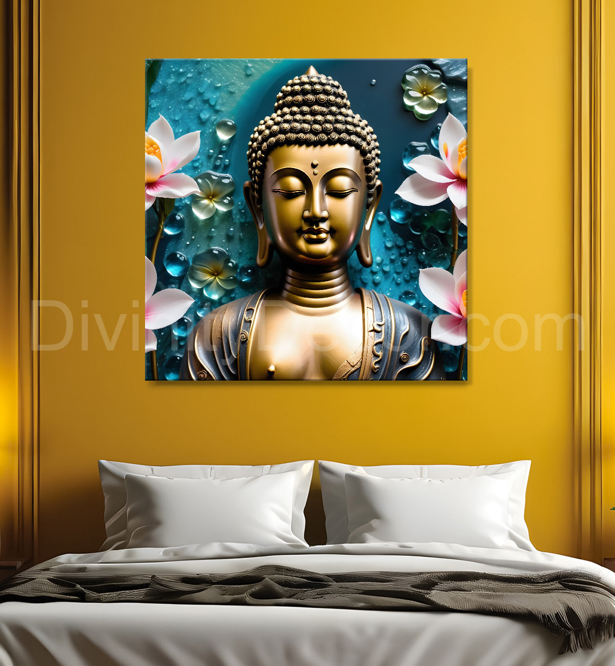 Lord Buddha Rasin art marble finish Golden painting 24x24 inch Buddha-S-145
