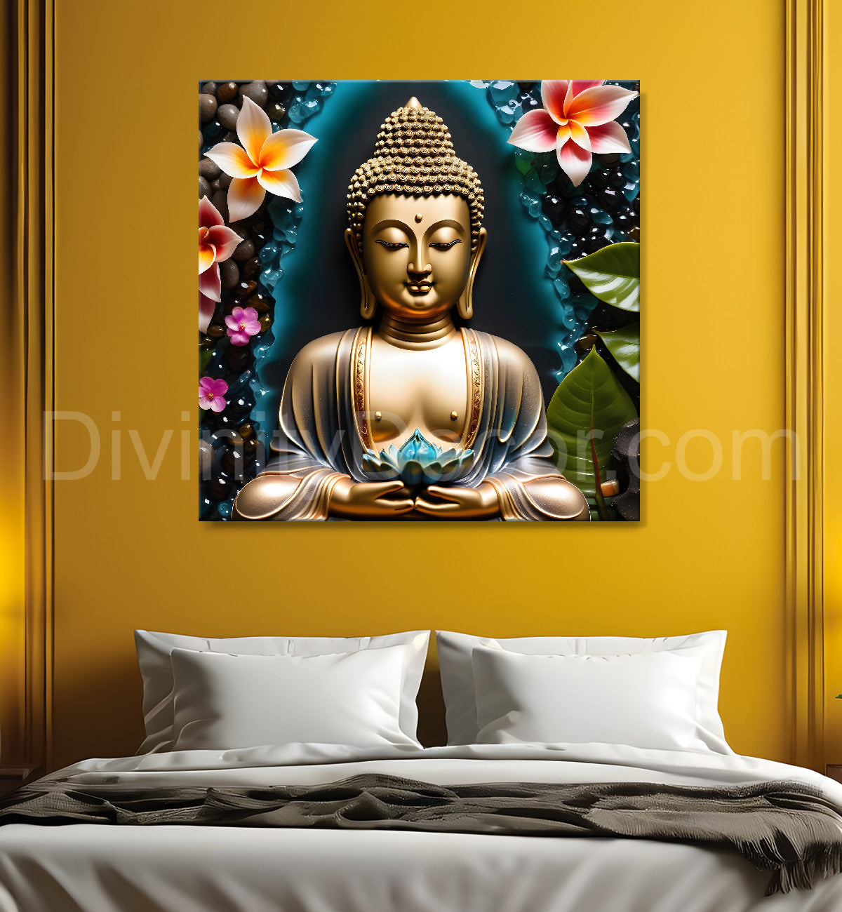 Lord Buddha Rasin art marble finish Golden painting 24x24 inch Buddha-S-146