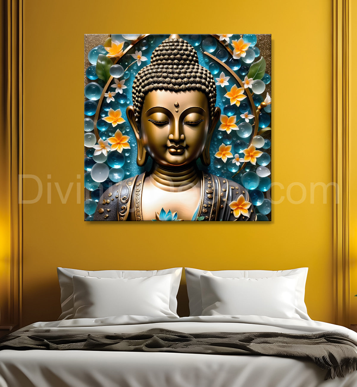 Lord Buddha Rasin art marble finish Golden painting 24x24 inch Buddha-S-147